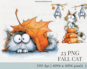 Skurril Herbst Katze Clipart PNG, lustige Halloween Katzen Grafiken, süße schäbige Katze Aquarell, Herbst Kürbis Clipart, kommerzielle Nutzung