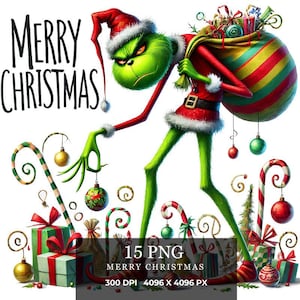 15 Merry Christmas  Grinch Png, Grinch Clipart, Christmas Clipart, Digital Download, Digital Planer, Digital Prints, Scrap book, Sublimation
