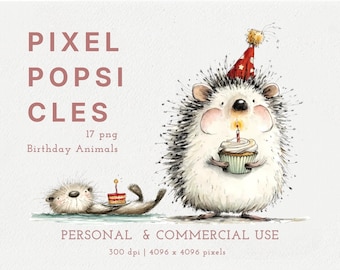 Birthday Critters Clipart, 17 Whimsical Watercolor Party PNGs