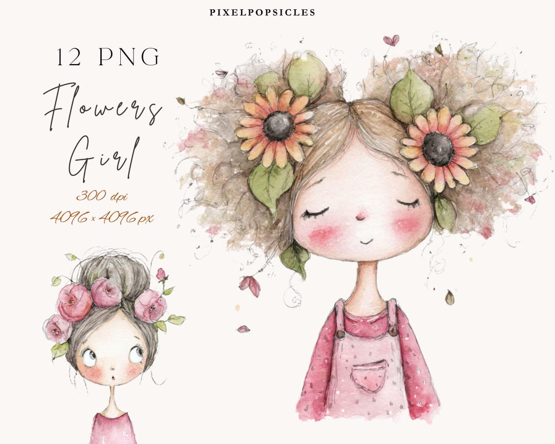 Flowers Girl Clipart Set Watercolor Flower Girls With Floral Hair ...