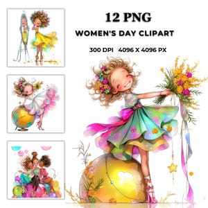 12 Empowering Woman&#39;s Day Clipart, Joyful Clipart, Femininity, Strength, Unity, Vibrant Colors, Diverse Culture Women Portraits