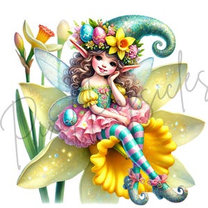 Easter Elves Watercolor Clipart: Spring Flowers, Eggs PNG (commercial ...