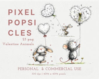 23 png Valentine Animals dandelion Watercolor Clipart Bundle (Digital Download) 1#