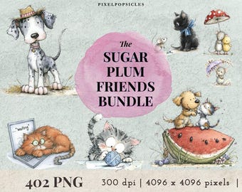 Pacchetto di clipart di animali, disegni per sublimazione per la decorazione della cameretta, gatti, cani, topi, uso commerciale *