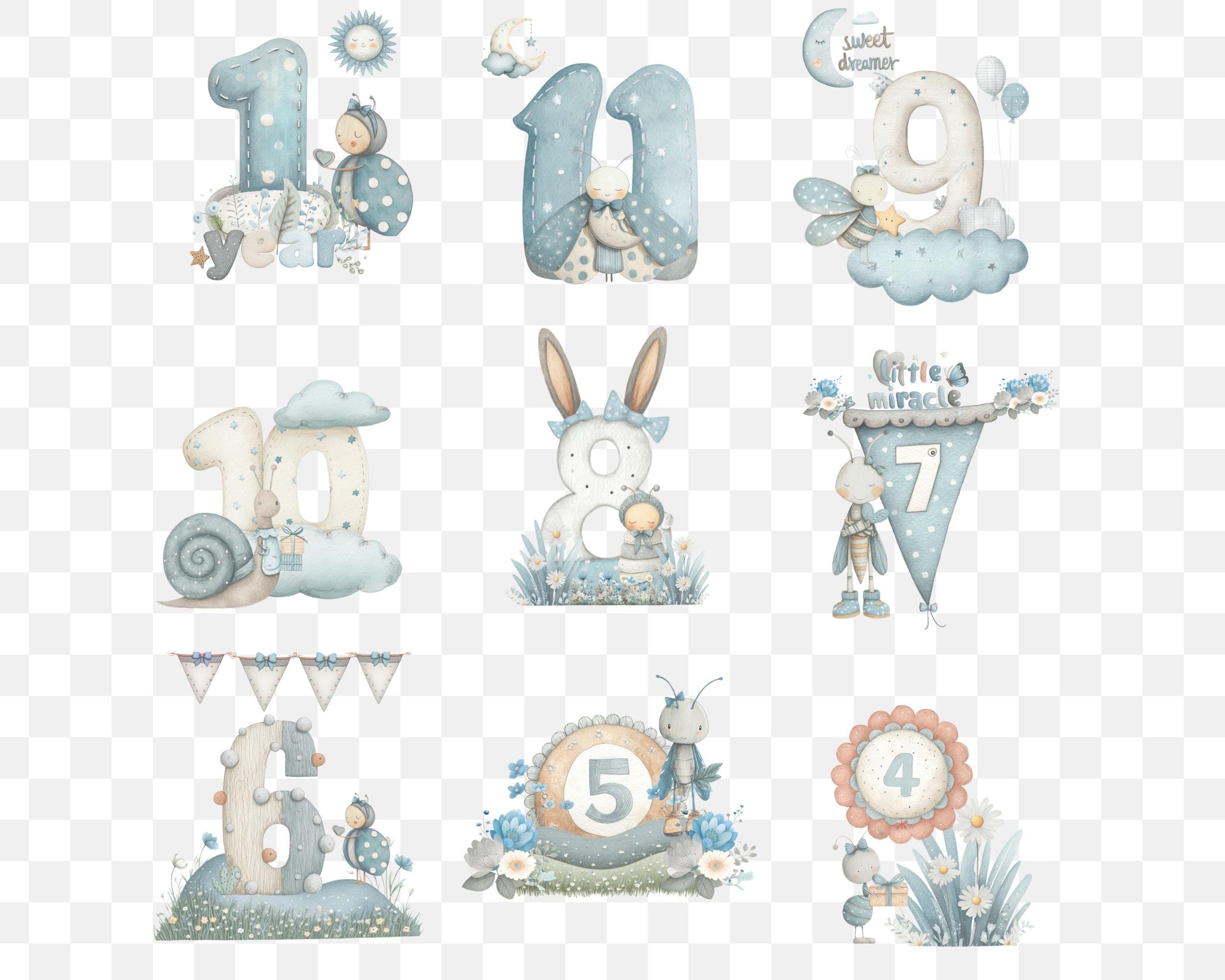 Watercolor Baby Milestone Numbers Clipart, Handcrafted Artwork, Nursery ...