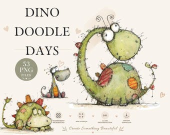 Cute Dinosaur Clipart, 53 Watercolor Dino PNG, Whimsical Kids Nursery Illustrations