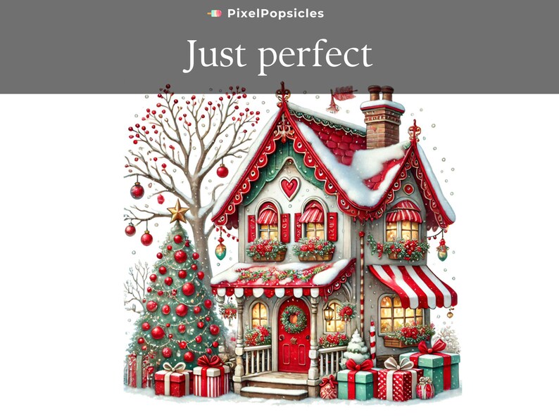 10 Christmas House Clipart, Christmas Card Art, Printable Watercolor