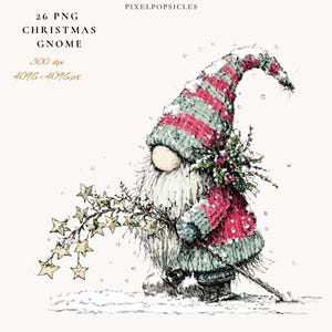 Christmas Gnome PNG Clipart: Hand-Drawn Scandinavian Holiday Design (Digital Download