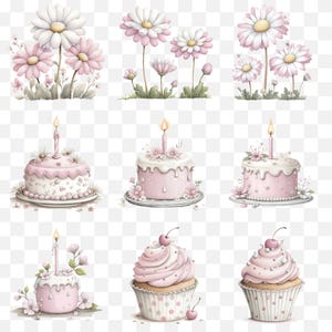 Watercolor Pastel Birthday Clipart Set, Party Decorations PNG Digital ...