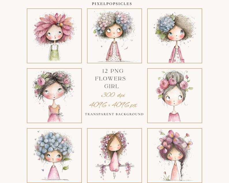 Flowers Girl Clipart Set Watercolor Flower Girls With Floral Hair ...