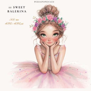 Sweet Ballerina Clipart Set – 11 PNG Ballet Girls Illustrations, Cute Dance Clip Art, Pink Tutu Ballerinas, Baby Shower Decor, Sublimation