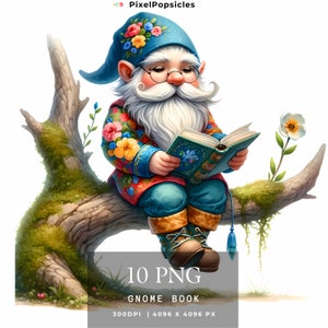 Gnome Book Clipart, 10 High Quality PNGs, Nursery Art, Digital Download | Card Making, Cute Gnome Clipart, Digital Paper Craft
