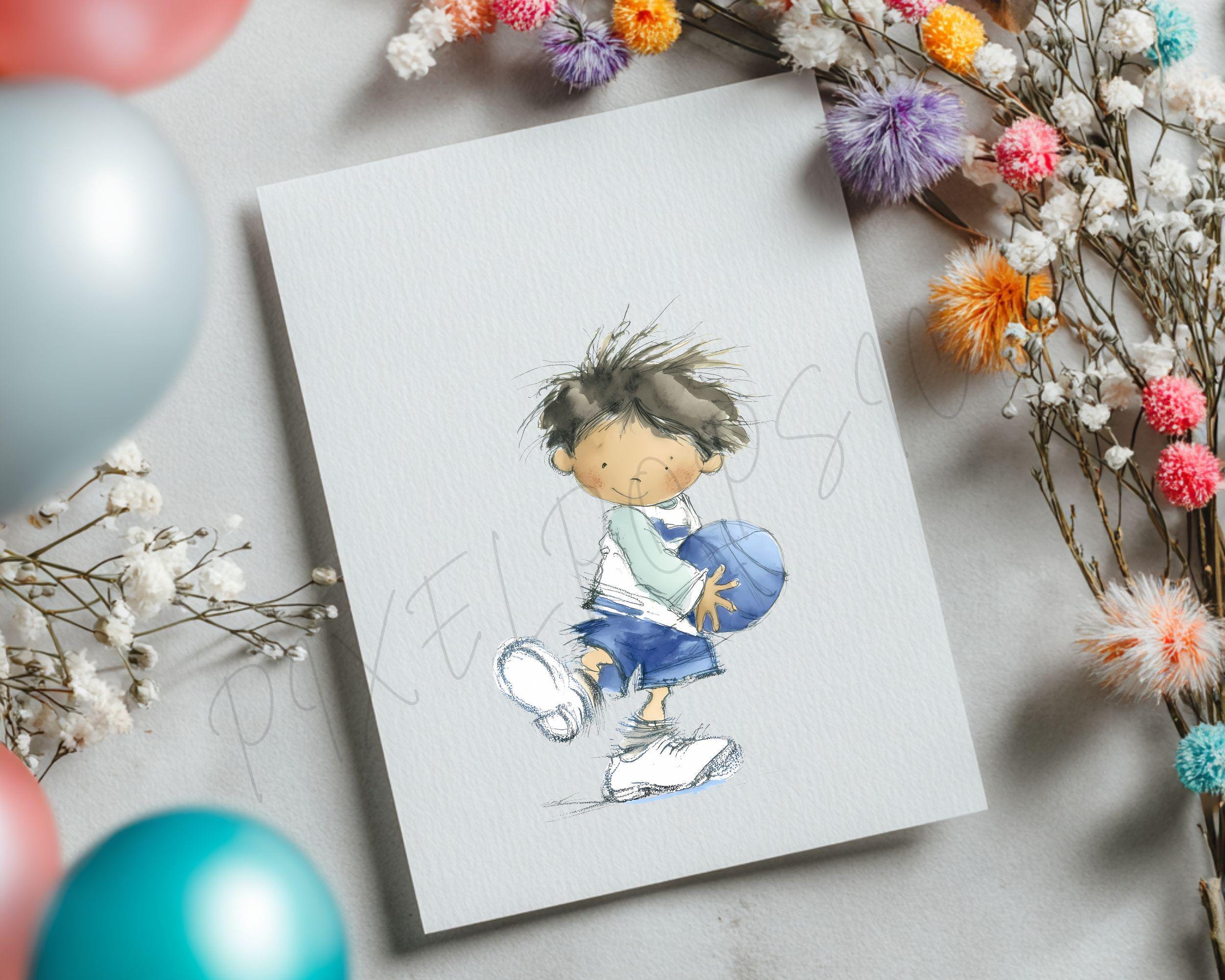 Children Playing Basketball Watercolor Clipart PNG | Kids Sports ...