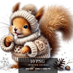 Winter Cozy Animals Clipart Bundle, Hand-Drawn Baby Animal Illustrations, Hygge Arctic Wildlife, Digital Download for Print on Demand  Gifts