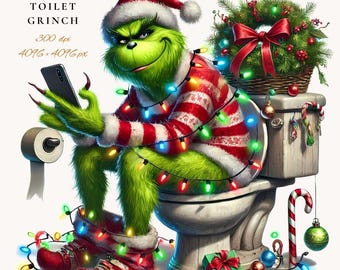 Toilet Grinch PNG Digital Clipart for Christmas Tumbler, Shirt, and Holiday Crafts