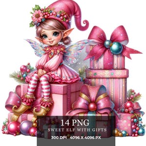 Christmas elf with gifts Clipart, 14 High Quality PNG, Festive Elves, Memory Book, Junk Journal, Scrapbook, Digital Planners, Commercial Use