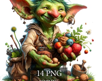 Watercolor Goblin Clipart Bundle: Whimsical Floral PNG