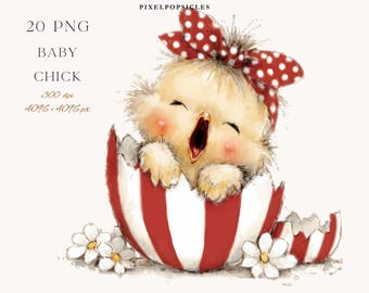 Easter Chick Clipart Bundle: Watercolor Spring PNGs (Digital Download) 1#