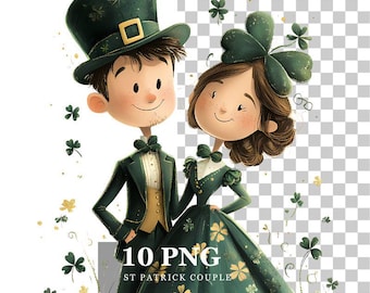 St Patrick Couple Clipart: Watercolor PNG Set (Digital Download)