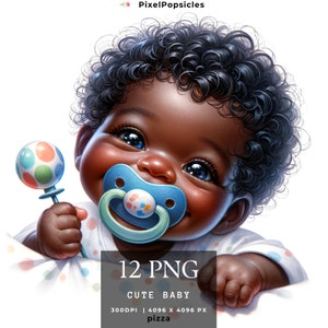 Watercolor Baby Clipart PNG Bundle: Nursery Decor Digital Download for Kids Room Art