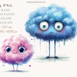 Emotions Color Clouds Clipart: Kids Feelings PNG (Digital Download)