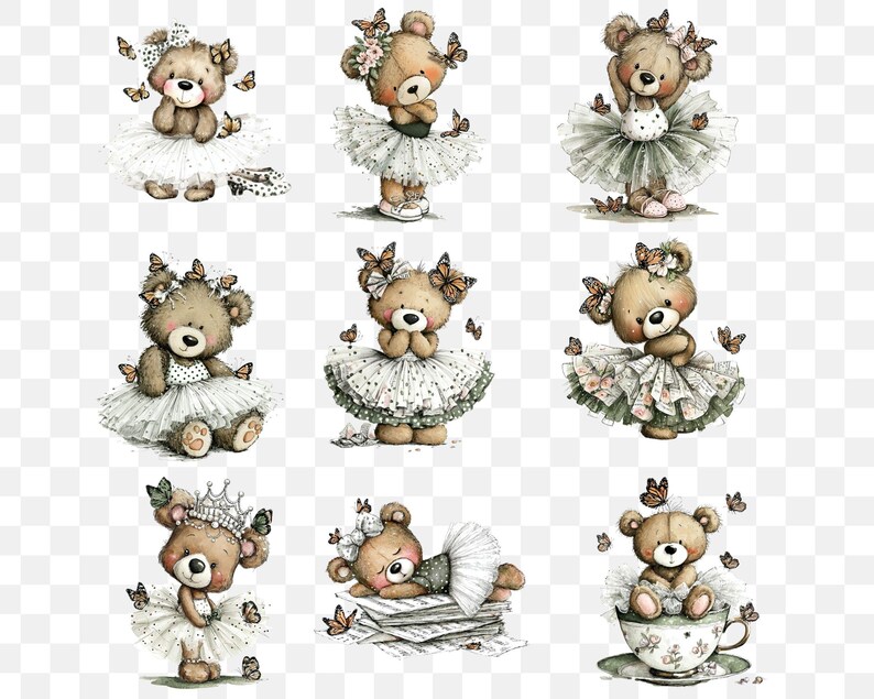 Watercolor Ballerina Teddy Bear Clipart Set | 15 PNG | Ballet Bear With ...