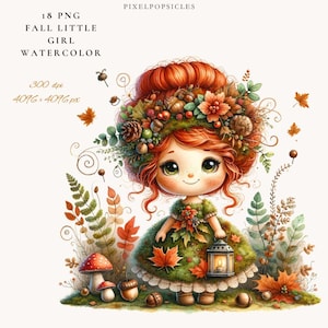 Fall Girl Watercolor Clipart Bundle: Cottagecore Autumn PNG (Digital Download) 1#