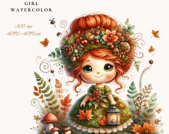 Fall Girl Watercolor Clipart Bundle: Cottagecore Autumn PNG (Digital Download) 1#