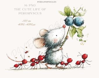 Clipart levenscyclus Peromyscus-muis: 16 grillige dieren png-illustraties digitale download