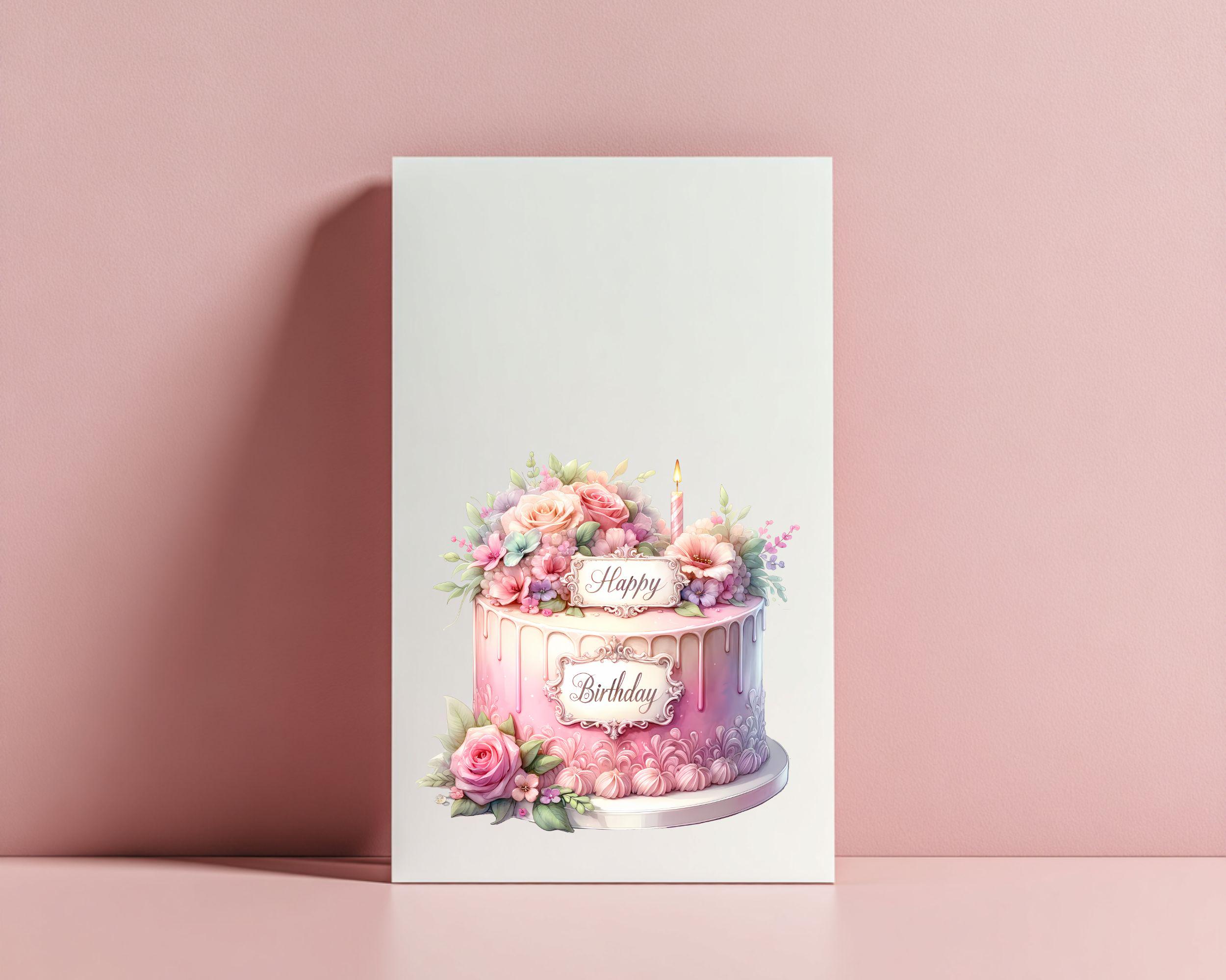 Floral Birthday Cake Clipart Set | Celebration PNG Images Digital ...