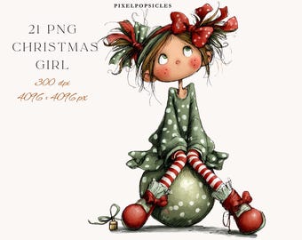 Christmas Girl Clipart: Festive Girl PNG Images (Digital Download 1#