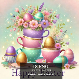 Pacote de clipart de feliz Páscoa | 18 imagens JPG para decoração de festas, convites e arte digital l Criação de cartões, conjunto de aquarela, download digital