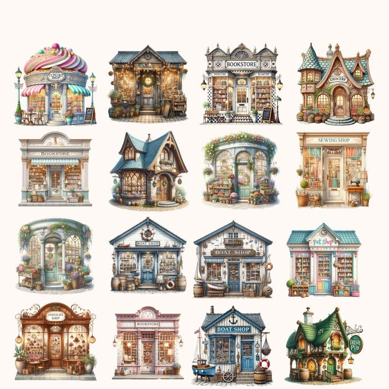 Fantasy Storefront Whimsical Fantasy Storefront Clipart PNG Bundle - Magical Shop Graphics ...