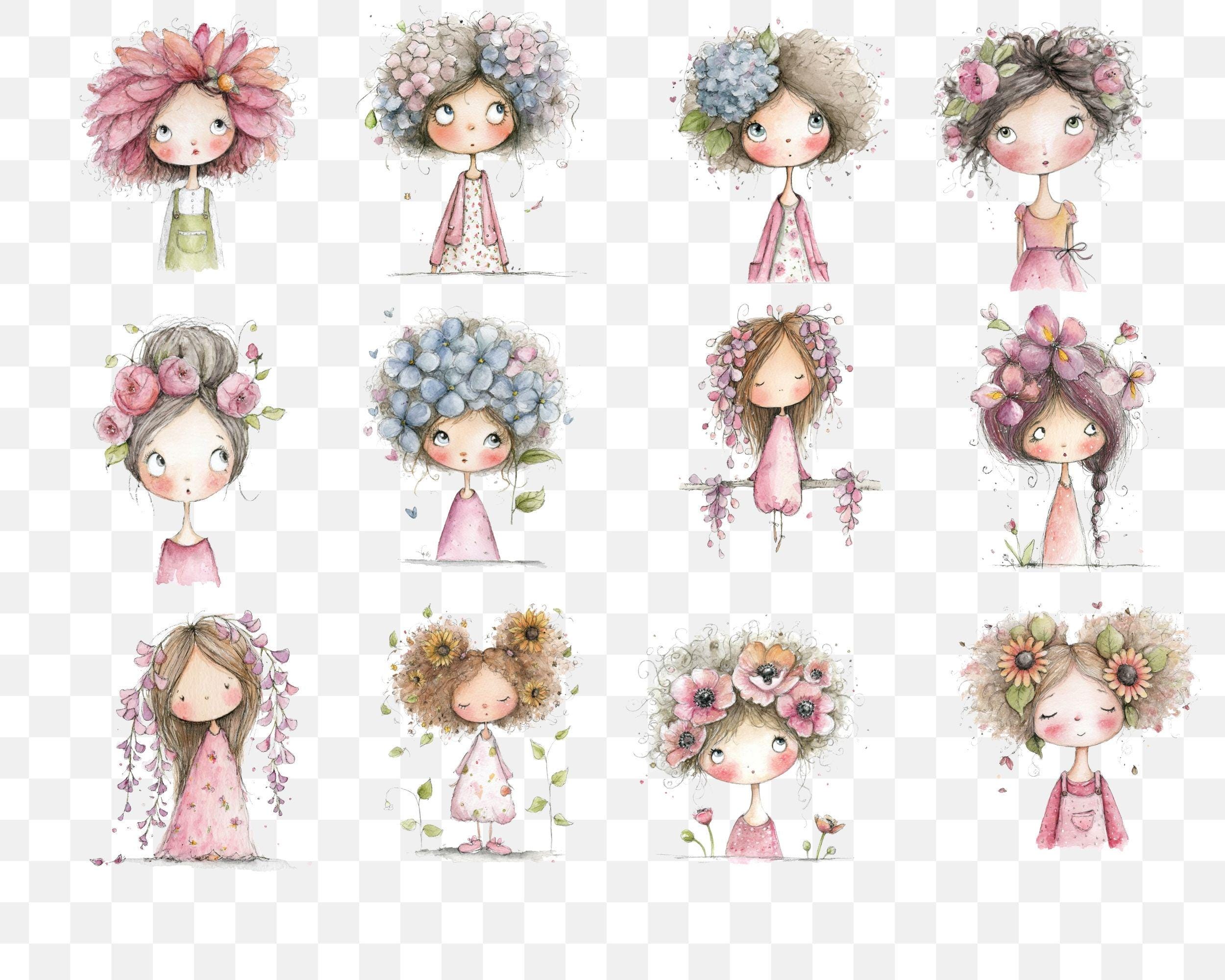 Flowers Girl Clipart Set Watercolor Flower Girls With Floral Hair ...