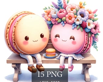 Kawaii Macarons Clipart, Whimsical Food PNG Graphics , 15 PNGs, 4096x4096px, 300DPI