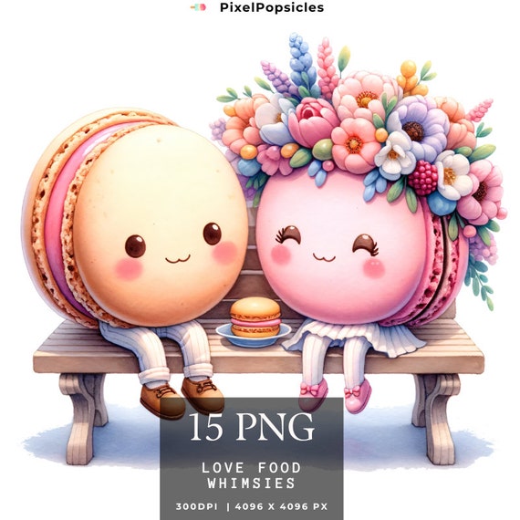 Kawaii Macarons Clipart, Whimsical Food PNG Graphics (Digital Download, 15 PNGs, 4096x4096px, 300DPI )