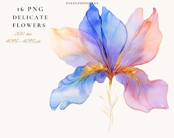 16 Watercolor Flowers Clipart: Wildflower PNG Images (Digital Download) 1#