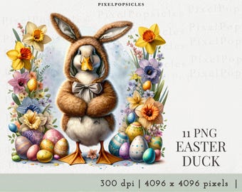Easter Duck Clipart Watercolor Ducks Spring PNG Digital Download for Scrapbooking and Crafts