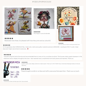 Puede incluir: Una colecci&oacute;n de tarjetas de felicitaci&oacute;n y grabados de arte digital coloridos. Las tarjetas presentan ilustraciones caprichosas de animales y personajes, con texto como "Happy Birthday" y "Play in the Puddles". Tambi&eacute;n se incluyen llaveros y un letrero de cumplea&ntilde;os.