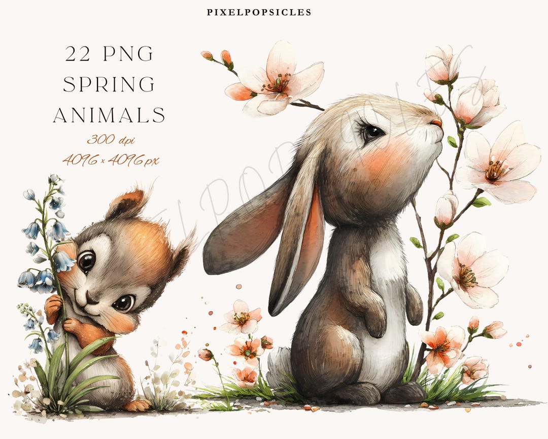 Bitmap Spring Animals Spring Animals Clipart – Whimsical Woodland in Jpg and PNG (digital ...