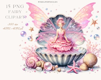 Fairy Clipart Set: Clamshell Bath, Transparent PNG Bundle (Digital Download) 1#