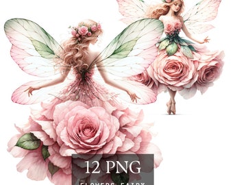Watercolor Flower Fairy Clipart: Transparent PNG Bundle (Digital Download)
