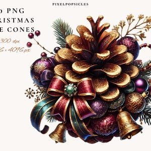 Clipart z szyszkami sosnowymi w akwareli: Bożonarodzeniowe botaniki (do pobrania w wersji cyfrowej) 1#
