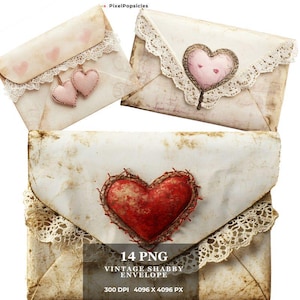 14 Vintage Shabby Envelope – Antique Stationery for Wedding Invitations, Shabby Chic Craft Supplies, Handmade Envelope Decor