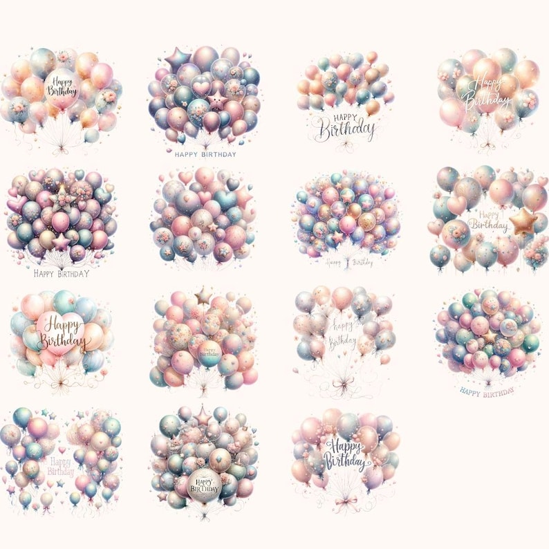 Watercolor Birthday Balloons Clipart: Pastel Party Decor (JPG Digital ...
