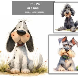 Schrullige alter Hund Clipart - Lustiger älterer Hund JPG, drollige digitale Kunst für T-Shirts, Aufkleber, Karten, Sublimation & Print on Demand