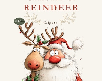 Santa and Reindeer Clipart, 17 Watercolor Christmas PNGs