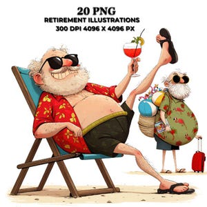 Retirement Quirky Card Clipart – Funny & Whimsical Retirement Illustrations for Cards, Invitations, Gifts, Crafts  Digital Projects