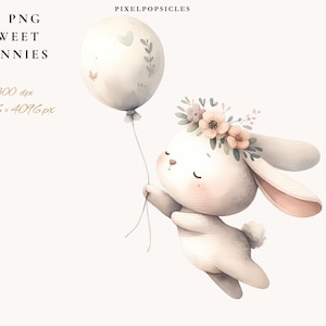 Bunny Balloon PNG Clipart: Spring Floral Nursery Decor (Digital Download)