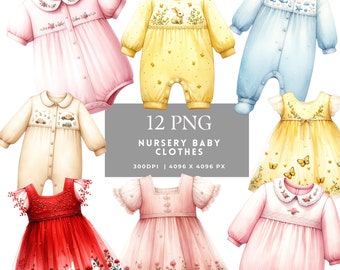 12 Baby Clothes Watercolor Clipart Transparent PNG Neutral Nursery